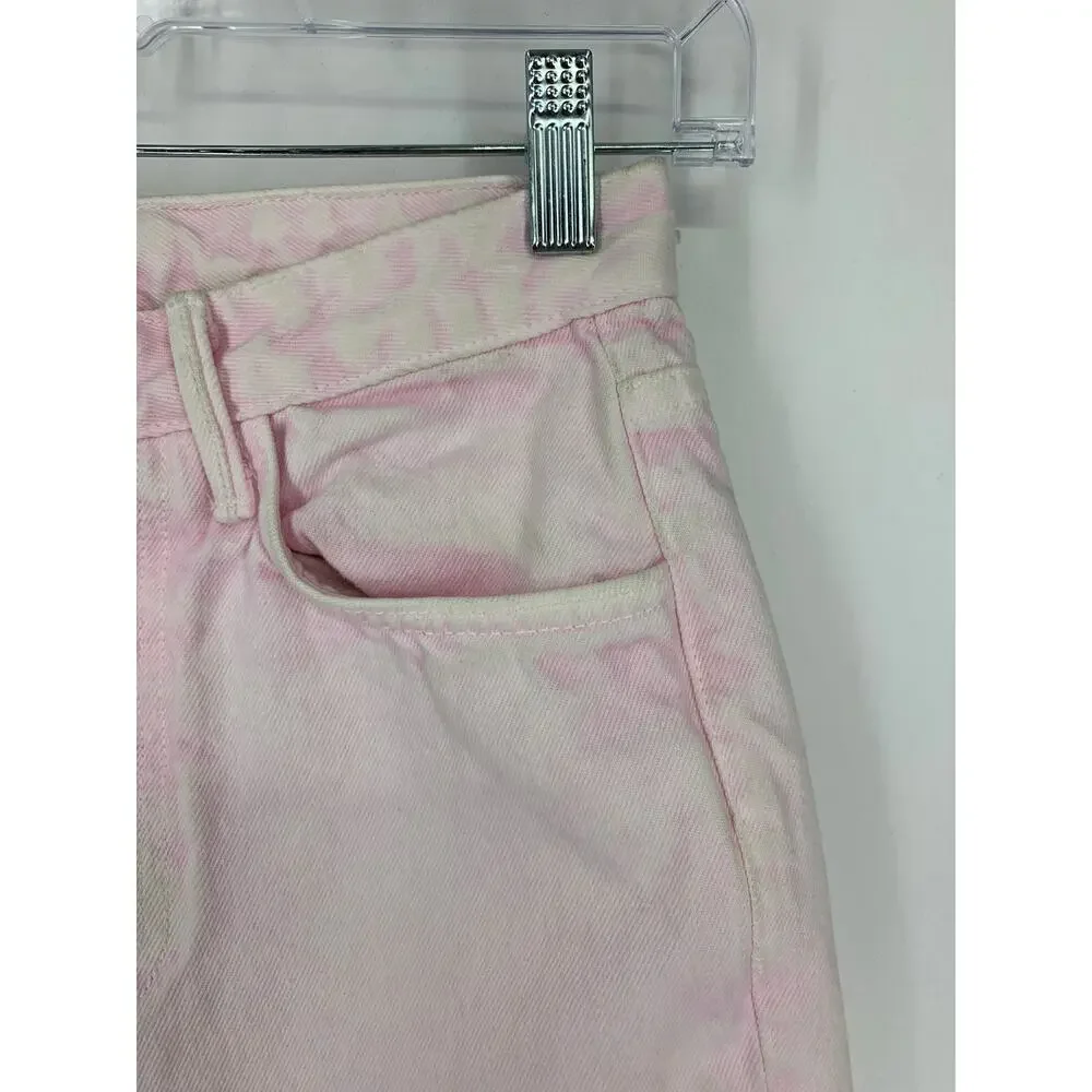 GRLFRND Shorts Women's Sz 26 Hand Cutoff High Rise Denim Raw Hem Primrose Pink